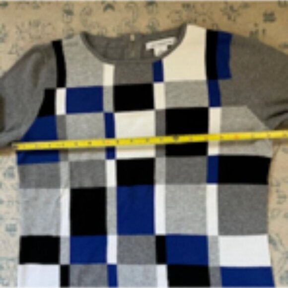 🧡3/15 Liz Claiborne Geometric Color Block Blue/Black/Gray Sweater Women's M - Picture 5 of 8